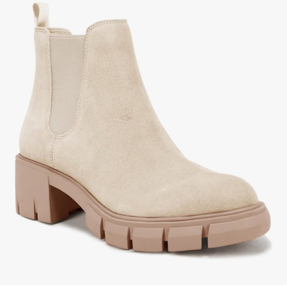 Cream Chunky Ankle Booties with Rugged Sole
